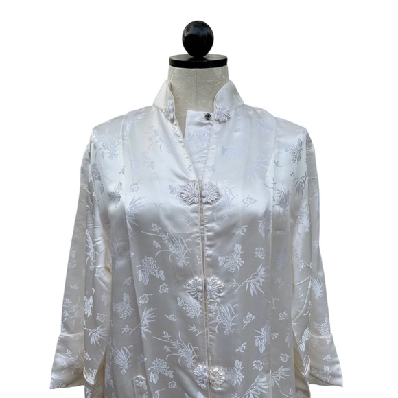 Double Peach Silk Elegant Ivory Qipao Cheongsam Floral Embroidered Robe Sz Lrg - Picture 5 of 12